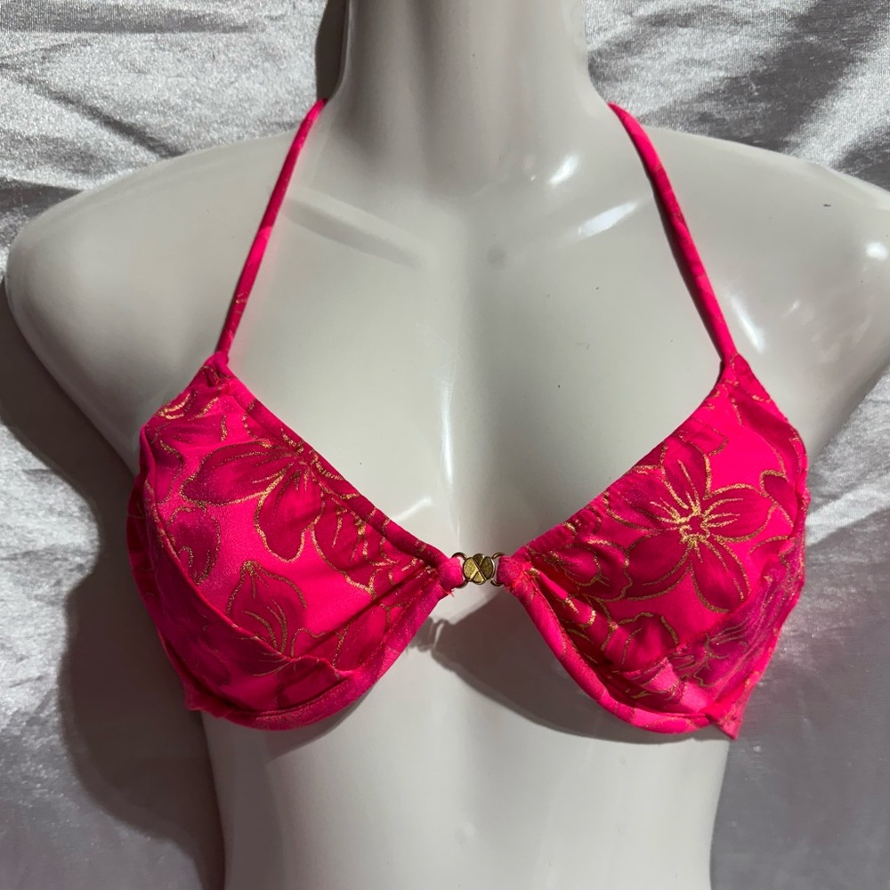 Red w/ Gold Foil Design Bathing Suit Top by Venus Sz C